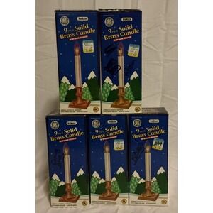 Lot Of 5 GE 9" Solid Brass Candles With 6 Ft Cord Square Base With On/Off Switch